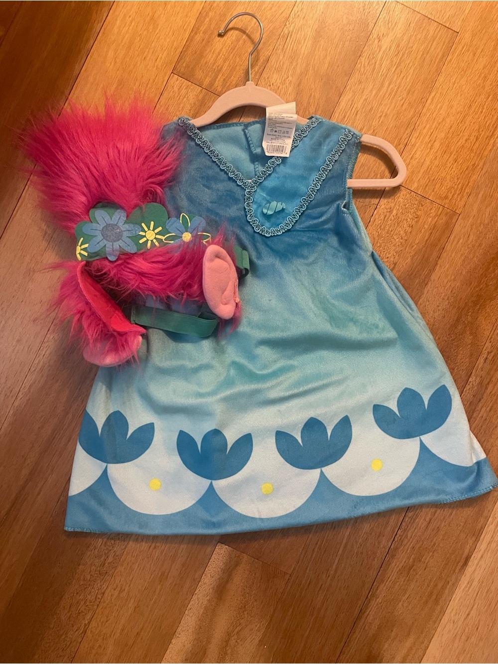 Trolls Poppy Blue Floral Girls Costume Dress with Pink Headpiece 2t